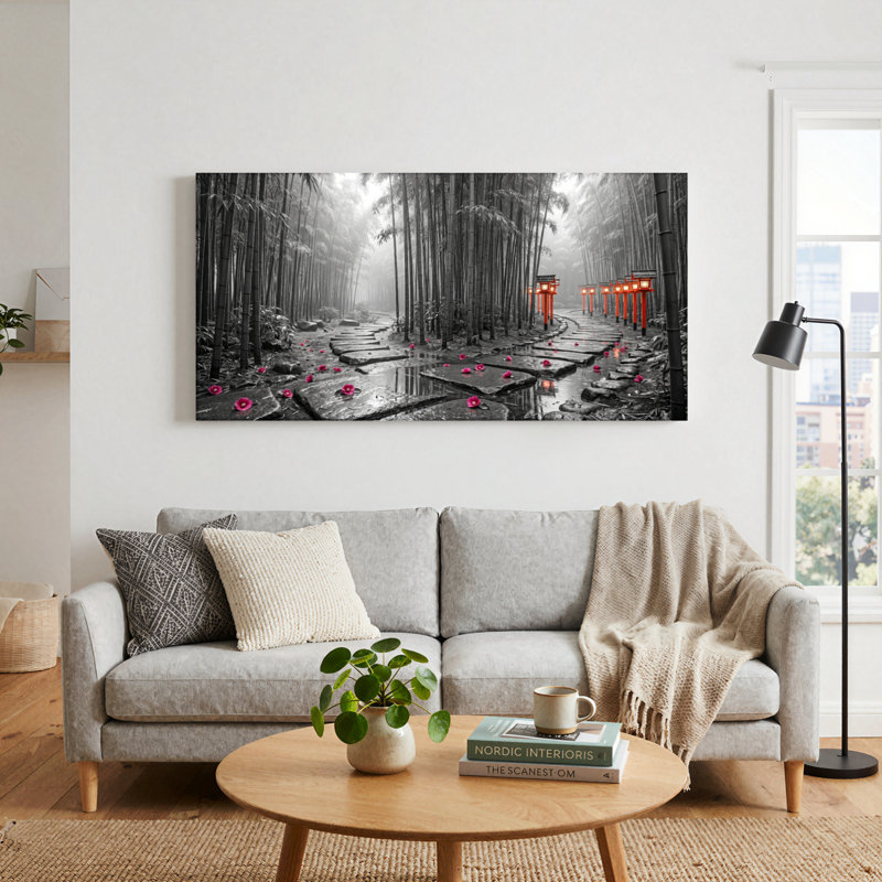 Ensemble de 1 tableau sur toile « Chemin de bambou », L 58 po x H 28 po, Toile tendue