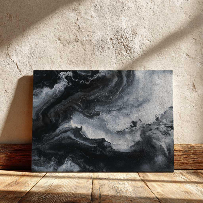 Toile abstraite, reproduction d'art fluide moderne - texture de marbre Moody, peinture au fusain industriel pour le salon
