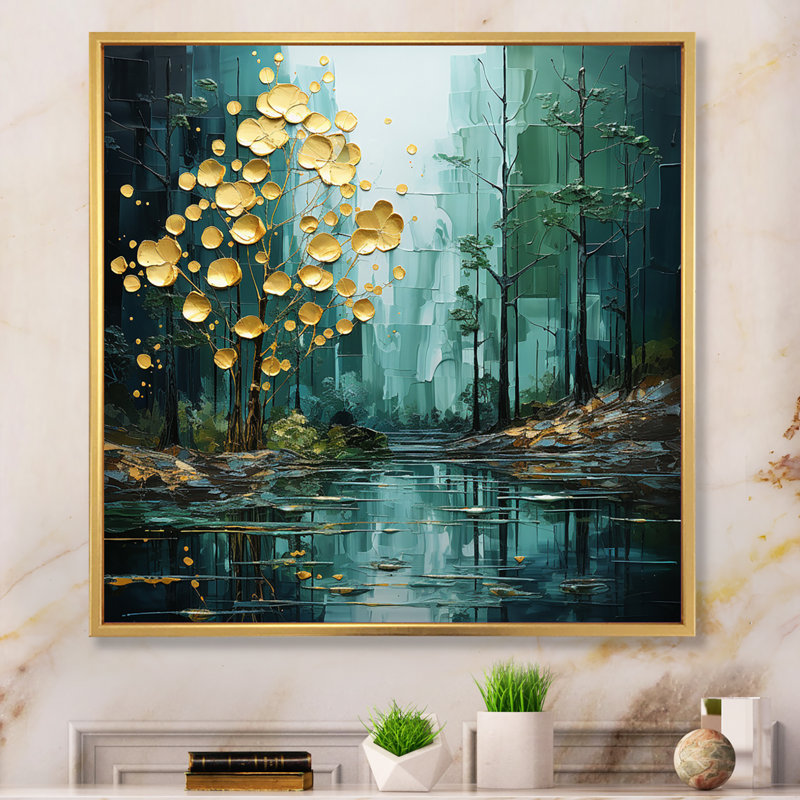 Drip Natures Pulse River I - Imprimé, Cadre flottant doré, H 16 po x l 16 po x P 1 po