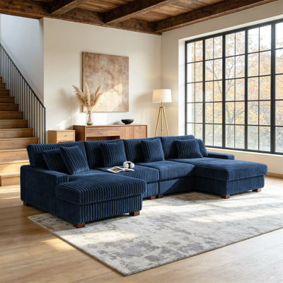 4 - Piece Upholstered Faux Rabbit Fur Flannel Modular Sectional Sofa with Armrests & Throw Pillows