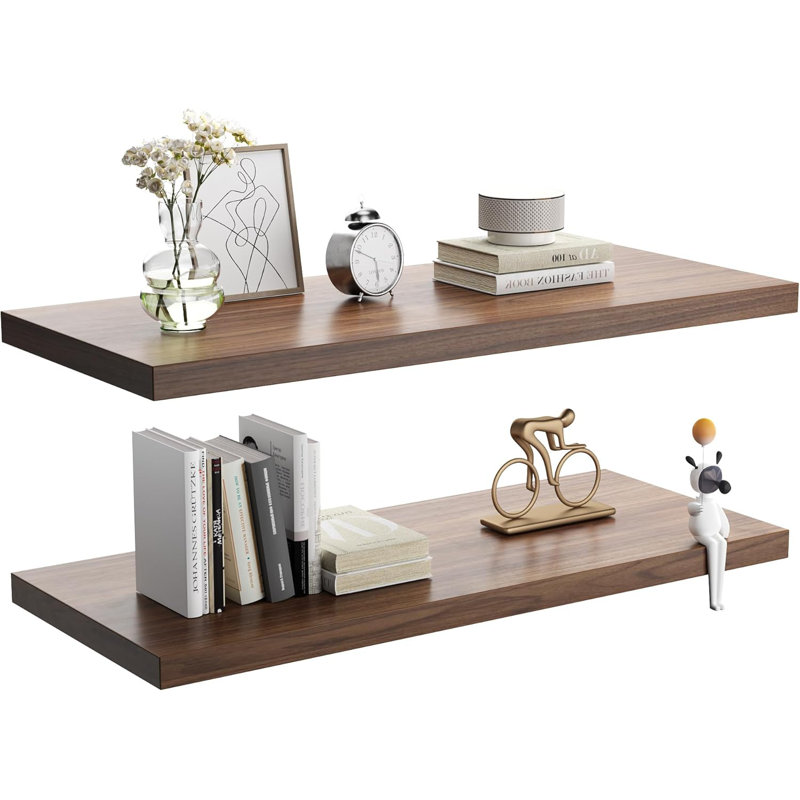  Grandes tablettes flottantes murales pour ensemble de 2 tablettes murales en bois de 24 po x 12,75 po x 2 po avec support mural pour chambre à coucher, cuisine, salon et noyer