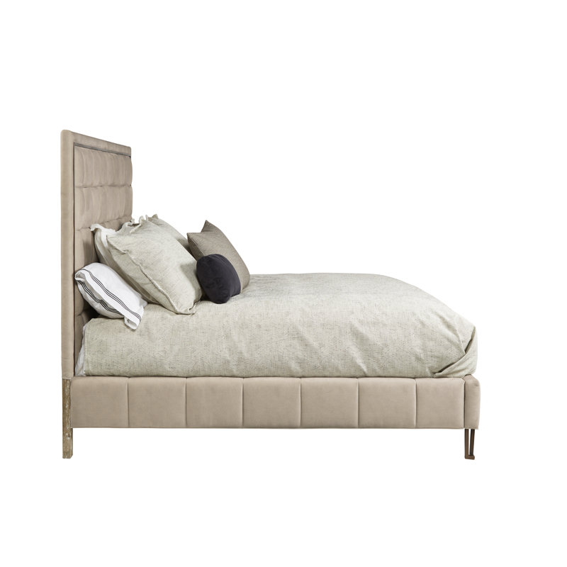Beige Queen Upholstered Bed with Tufted Headboard and Drawer