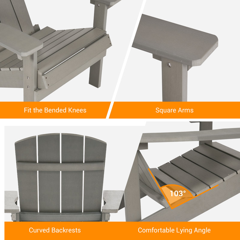 Bergenfield Patio Adirondack Chair HIPS Plastic Chair, Light Gray