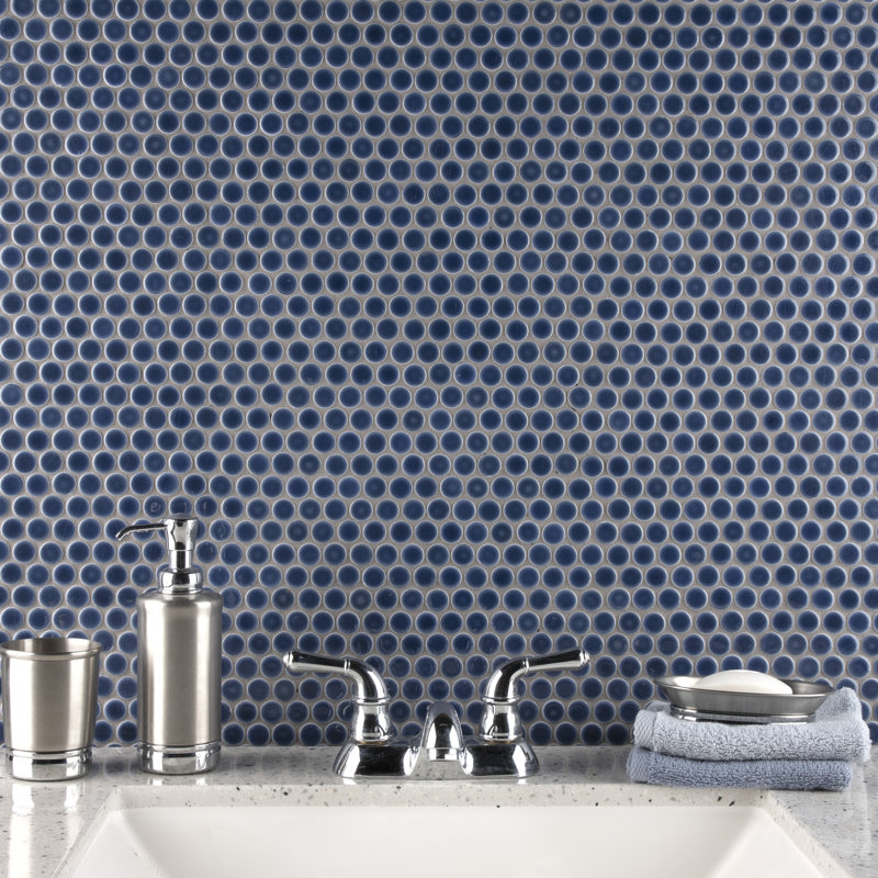 Hudson Penny Round .80" x .80" Porcelain Penny Round Mosaic Wall & Floor Tile, Denim Blue