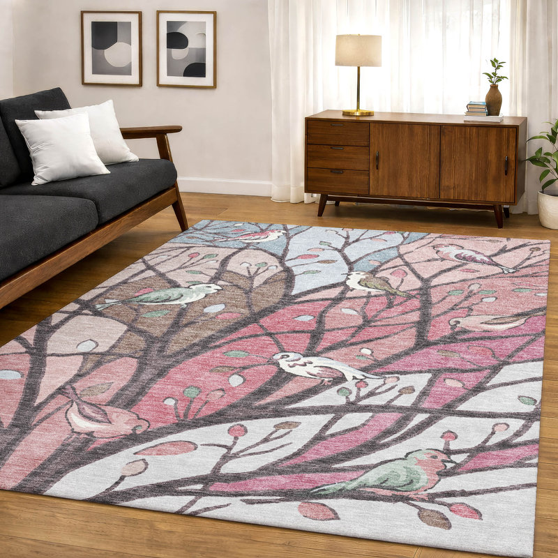 Tapis botanique de qualité supérieure lavable à la machine Mayfield AMF2336, 10 pi x 14 pi, Rosé