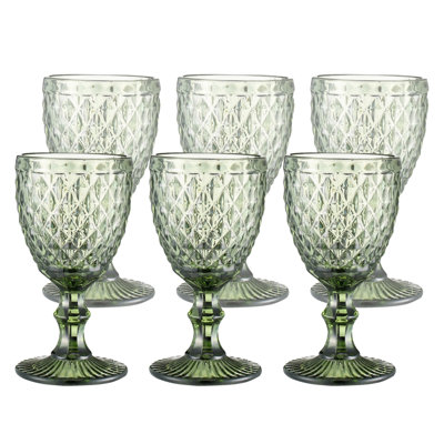 8.5 oz Vintage Embossed Handled Glass Goblet (green)