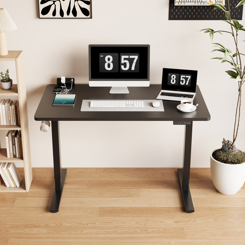 Adjustable Standing Desk, Whole-Piece Desktop, Black, 48" W x 30" D