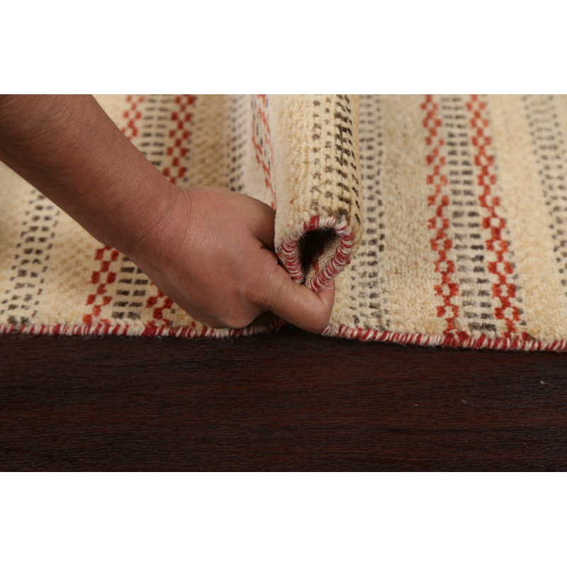 Tapis oriental rayé Gabbeh Kashkoli noué à la main 3 x 4