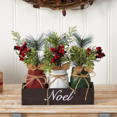 10'' Faux Pine Plant in Wood Planter