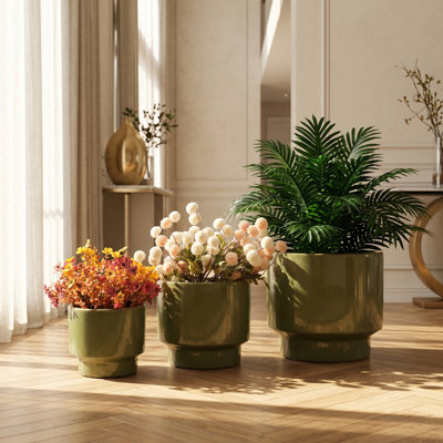 Handmade Modern Ceramic Pedestal Flower Pot Planter with Drainage Holes (Set of 3)