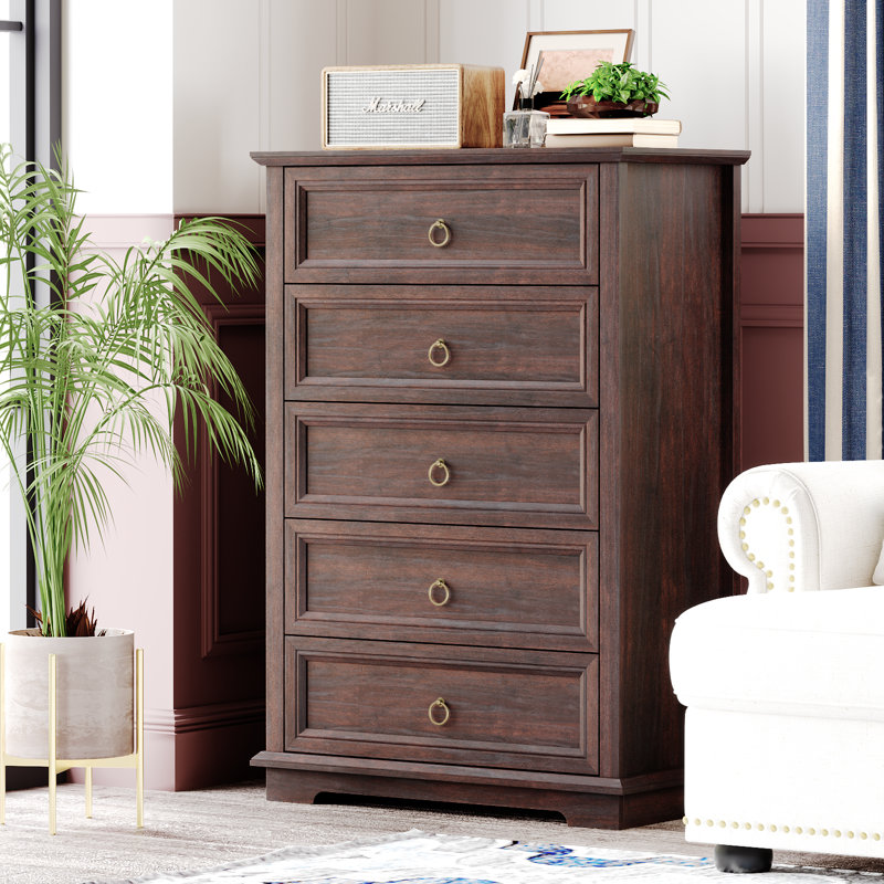 5 - Drawer 43.7" Tall Dressers Chests for Bedroom,Living Room,Accent Storage Cabinets, Espresso Wash