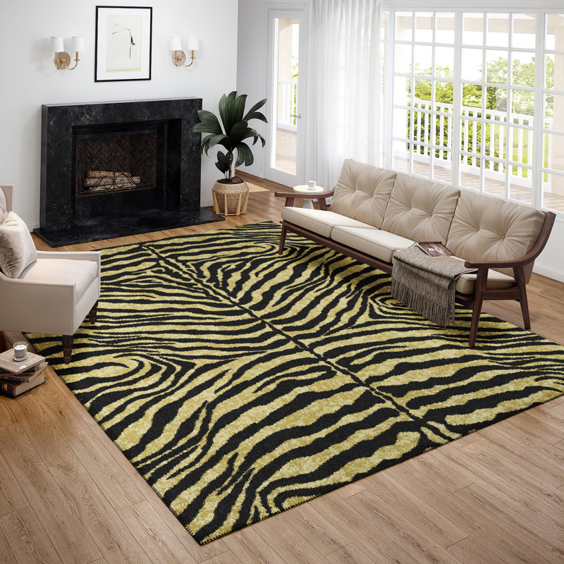 Tapis doré à motif animalier, Rectangle 8 pi x 10 pi