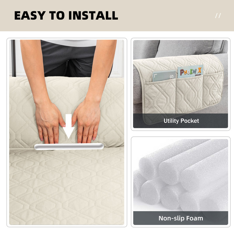 Box Cushion Slipcover(3-piece), Ivory Polyester Blend