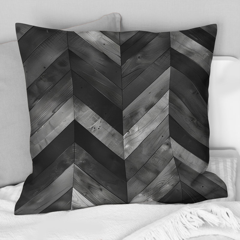 Coussin décoratif à chevrons gris foncé II, H 16 po x l 16 po