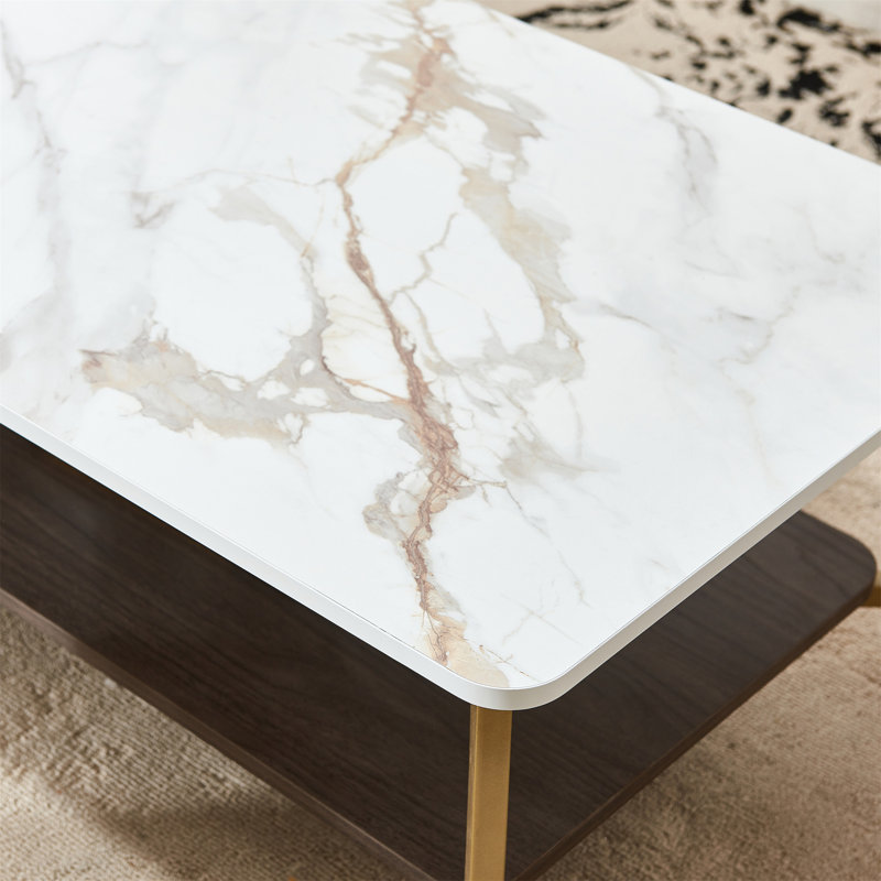 Coffee Table Rectangular Center Table For Living Room Open Space Side Table With Metal Frame