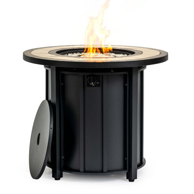 30" Propane Gas Fire Pit Table, 50000 BTU Round Steel Fire Pit With  Tabletop For Outside Patio Deck Garden Backyard