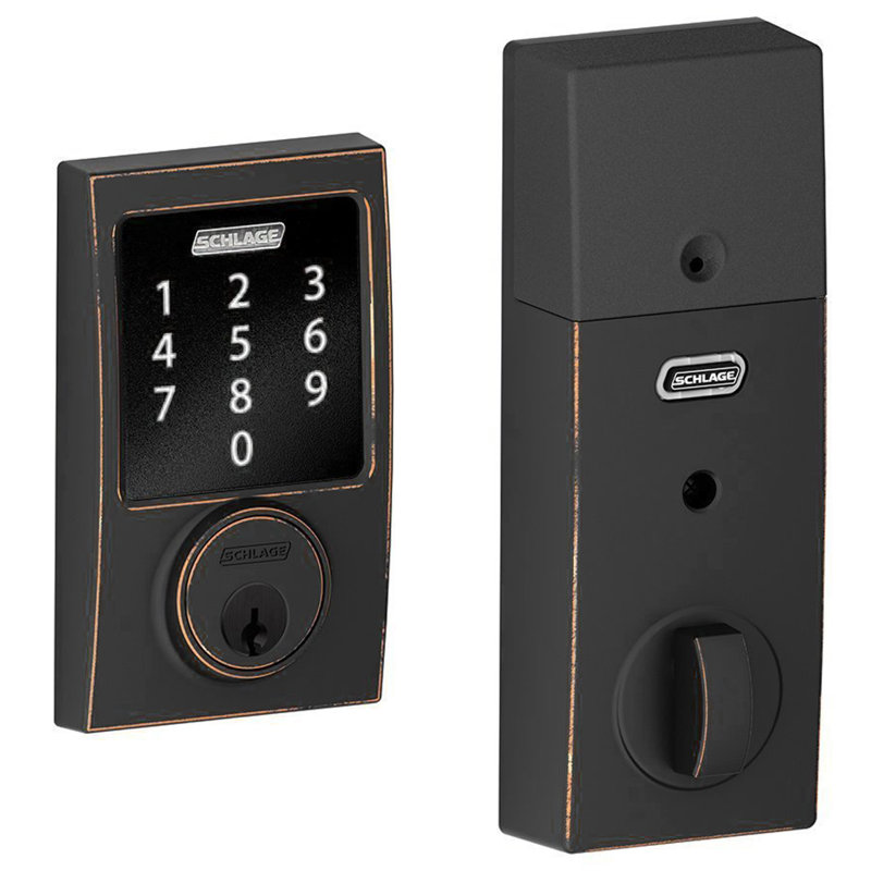 Century Single Cylinder Electronic Deadbolt with Z-Wave Technology, Aged Bronze