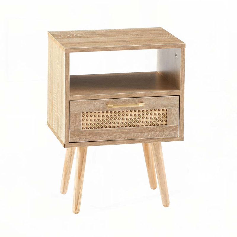 Table de bout en rotin avec tiroir, Naturel