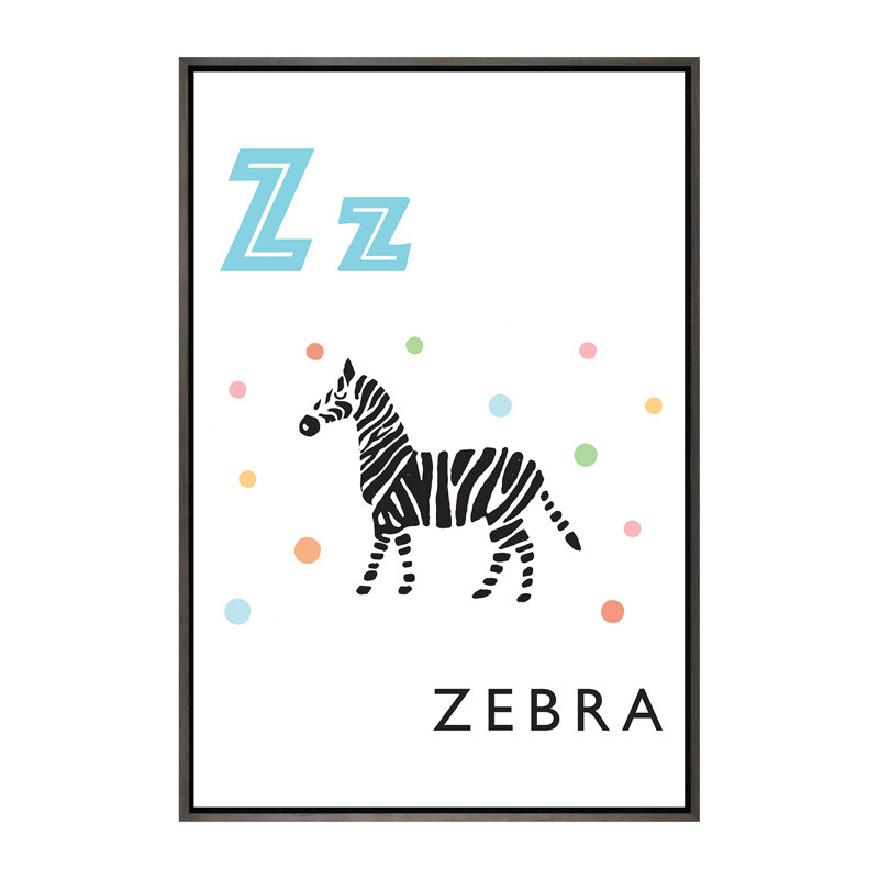 Alphabet Flash Card Z - impression d'art graphique, H 60 po x l 40po x P 1,5 po, Toile avec cadre gris, Pas de tapis