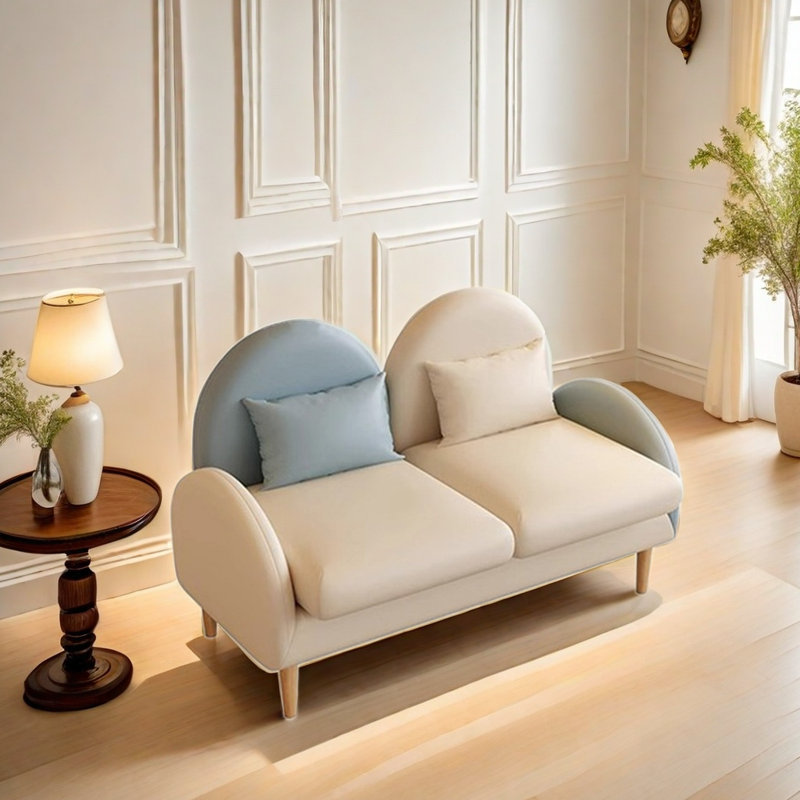 Ensemble de 2 bancs de rangement en cuir artificiel, Crème / bleu