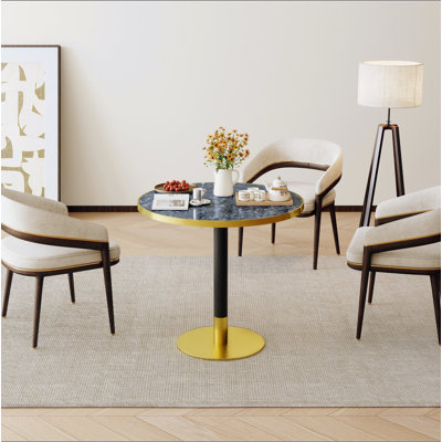 31.5" Round Modern Tulip Dining Table, Sintered Stone Tabletop with Luxury Faux Marble Print, Stainless Steel Bracket Base, Scratch & Wear Resistant, Waterproof Surface, Ideal for Indoor & Outdoor Use