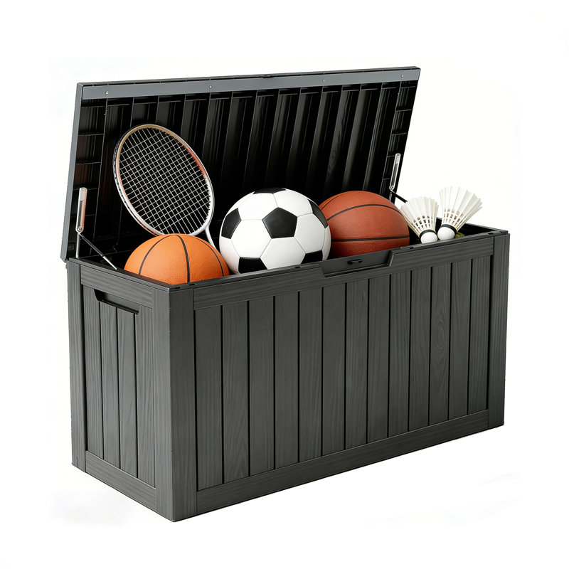 Boîte de rangement pour terrasse 80 gallons, boîte de rangement en résine résistante aux intempéries pour coussins de patio, outils de jardin et accessoires de piscine