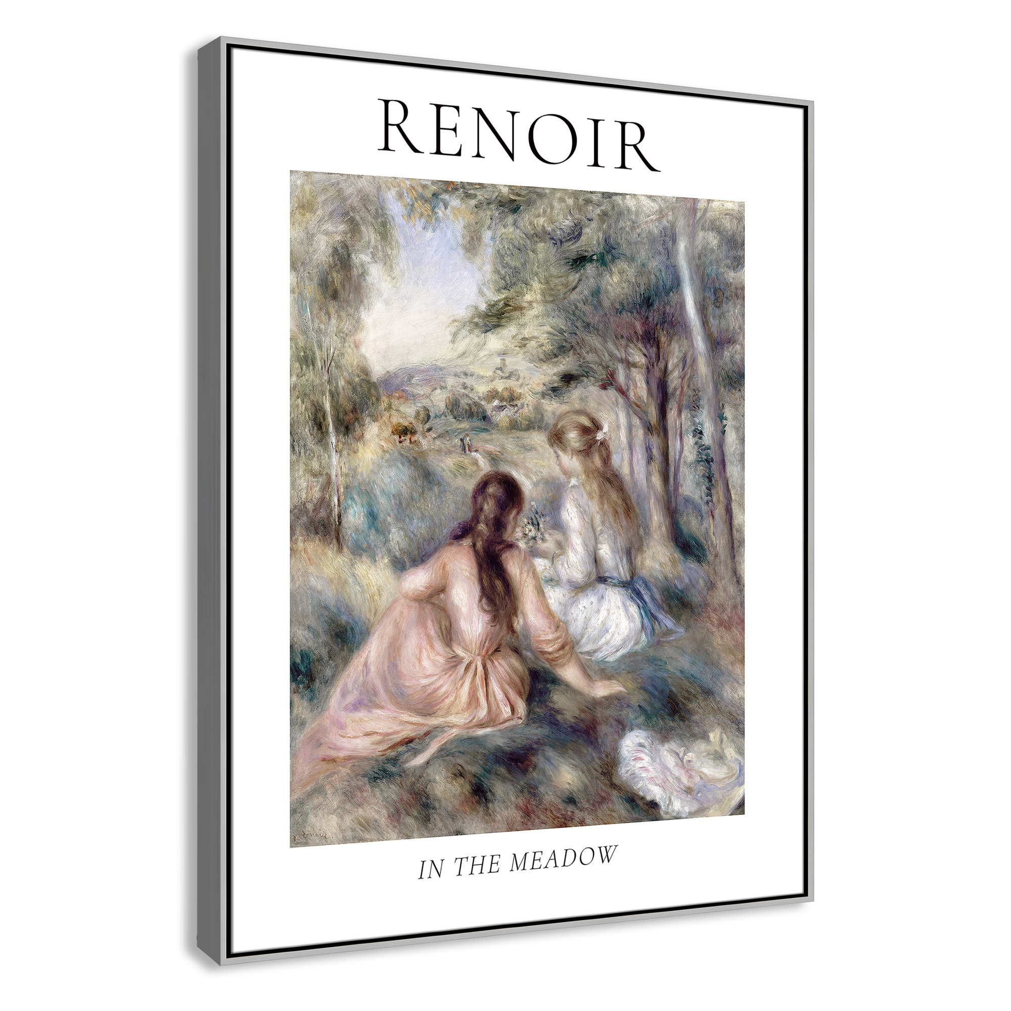 Old Masters Collection " In The Meadow " by Auguste Renoir, Silver Floater Frame, No, 49.5" H x 37.5" W x 2" D