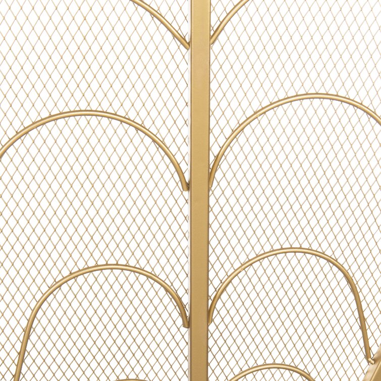 Peacock Feather Shaped Brass-Tone Metal Fireplace Screen