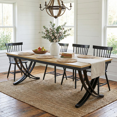 78" Farmhouse Rectangular Dining Table for 6–8 with Metal Legs, Oak