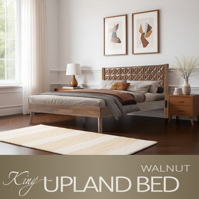 King Size Platform Bed Frame with Headboard & Footboard, 12 Solid Wood Strong Slats, Center Metal Legs, Noise-Free & Slip-Free Design, Easy Assembly, No Box Spring Needed, Walnut Finish