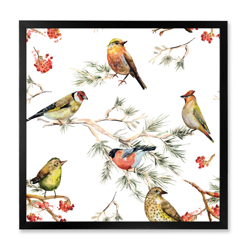 «Forest Birds On Branches», reproduction sur toile, Toile encadrée noire, H 30 po x l 30 po x 1,5 po