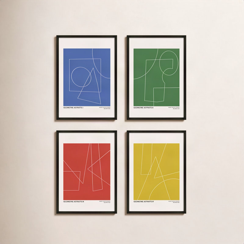 Geometric Abstraction by Romina Gadler - 4 Piece Picture Frame Print Set, 10" H x 7" W x 1.25"D, Black