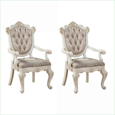 Ensemble de 2 chaises avec accoudoirs capitonnés blanc cassé et or rose pour le salon et la chambre à coucher