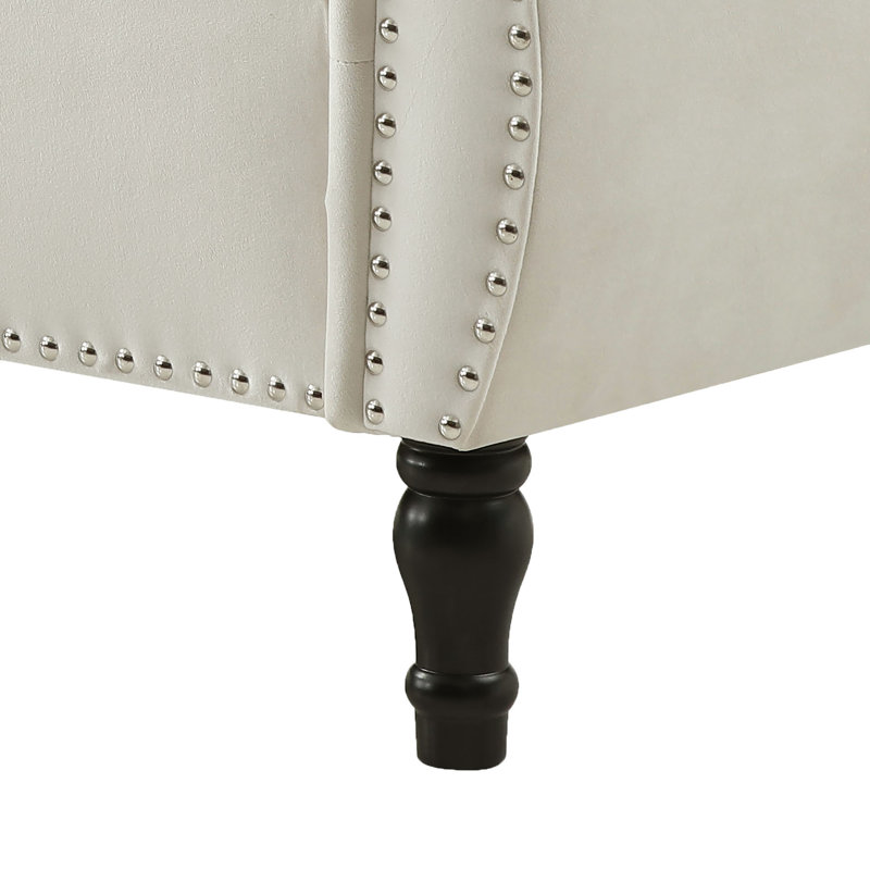 Velvet Upholstered Storage Bench, Beige