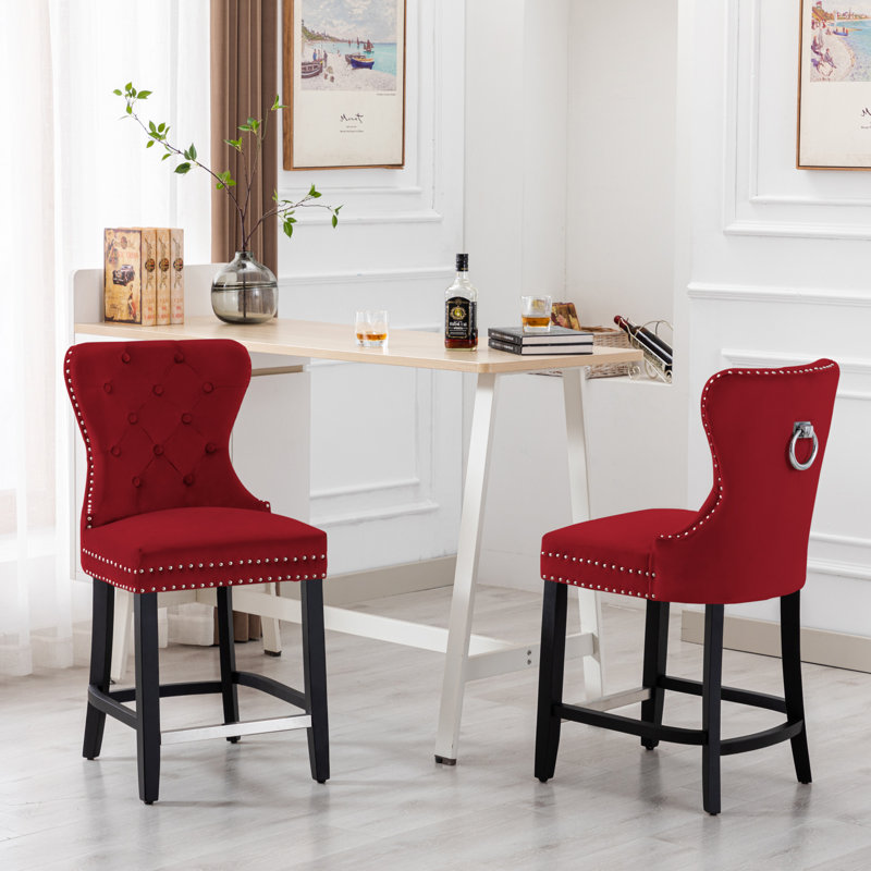 Tabouret de bar et de comptoir Kirsten, Tabouret de bar (siège d'une hauteur de 29 po), Gris antique, Rouge