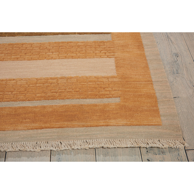 Field Wool Striped Area Rug in Cooper/Beige, Rectangle 7'9" x 9'9"
