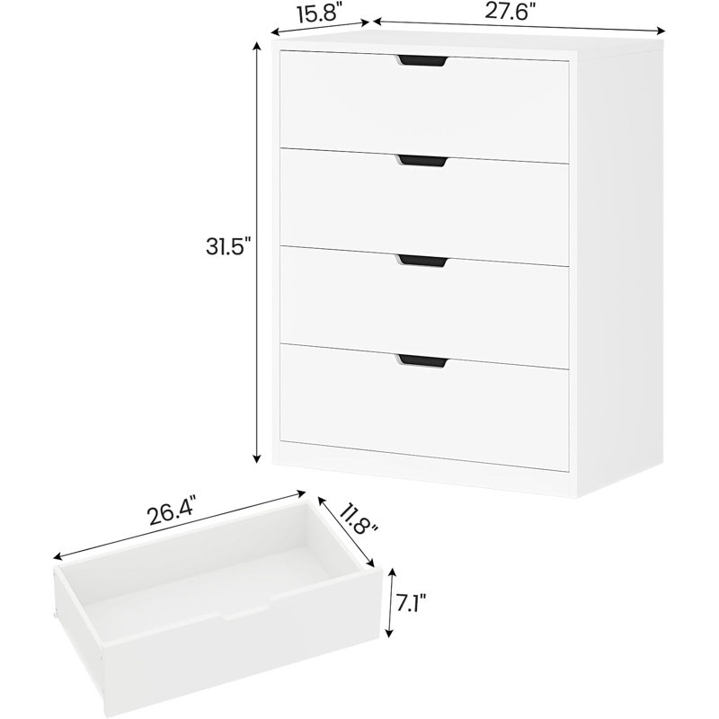 4 Drawer Dresser, Chest of Drawers for Bedroom,Closet Dressers with Drawers for Living Room, Entryway, Hallway, White