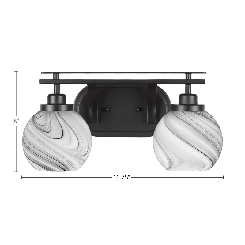 Barre d'éclairage de salle de bain 2 lumières Alirra avec verre 5,75 po, Gris, Noir mat