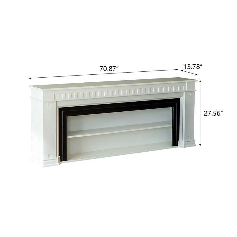 Armoire d'entrée de cheminée en bois massif et bouleau noir et blanc, H 27,56 po x l 70,87 po x P 13,78 po
