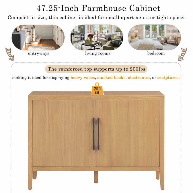 Alvieri 47.25'' Farmhouse Sideboard With 2 Doors, Natural
