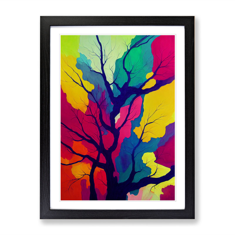 FRM-V0523-1010X Forest Paint Pouring - Single Picture Frame Print, 64cm H x 46cm W x 2cm D, Black Framed