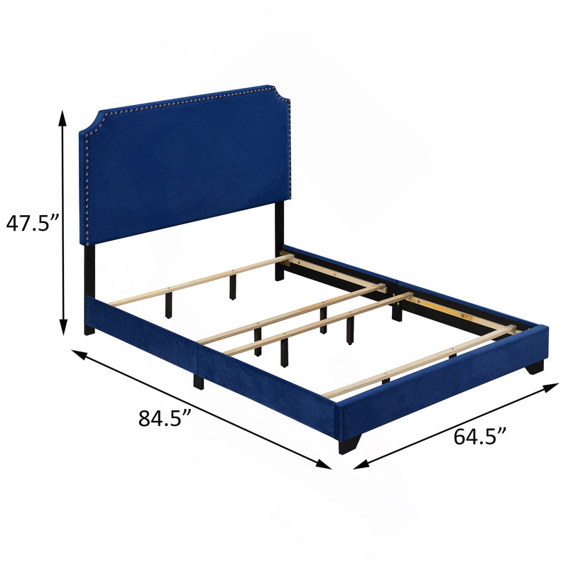 Blue Queen Panel Bed with Scooped Headboard