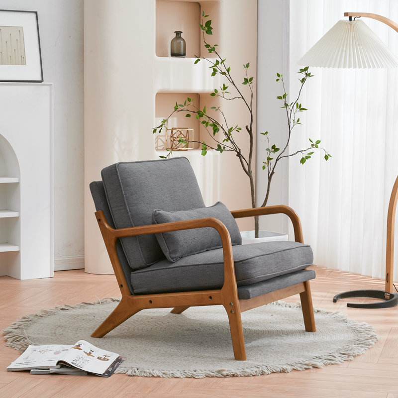 Upholstered Armchair, Grey Linen Blend