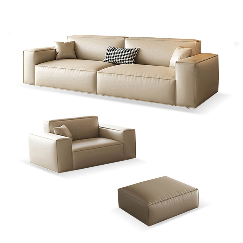 Ensemble de salon en cuir véritable blanc crème 3 pièces