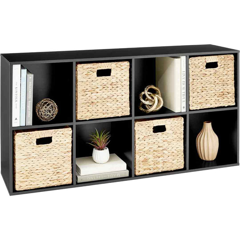 8-Cube Bookshelf, 11in Display Storage System, Organizer w/ Removable Back Panels, (8 Shelves) 24"H x 47.85"W x 11.5"D, Black