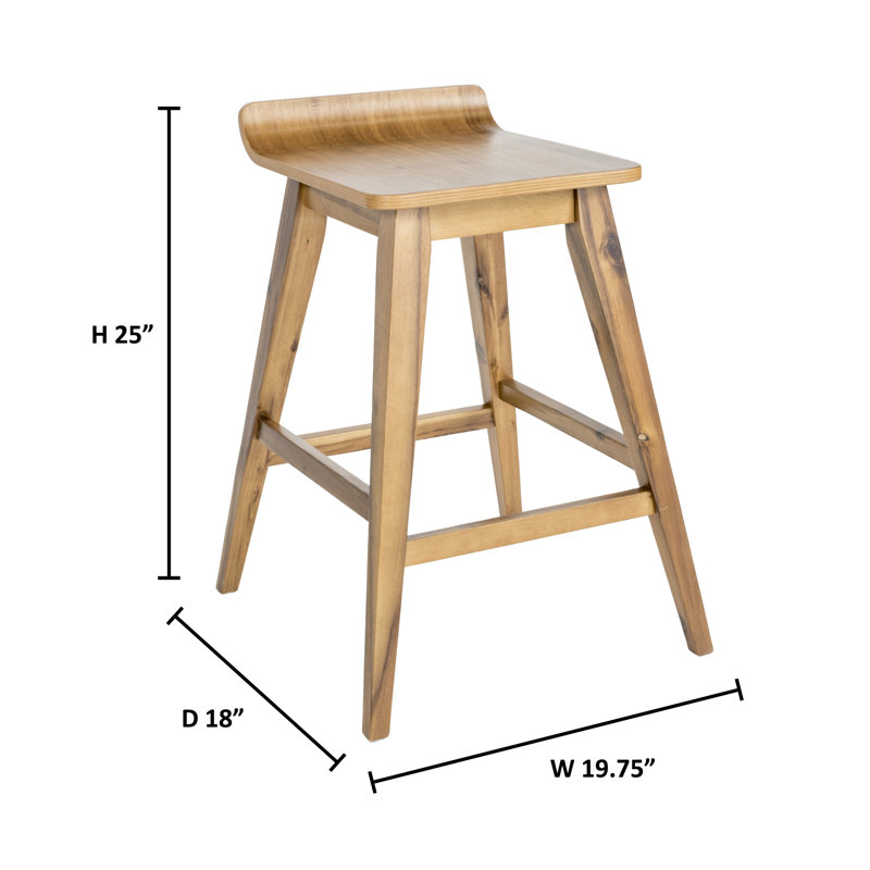 Acacia Wood Backless Counter Stool with Tapered Legs