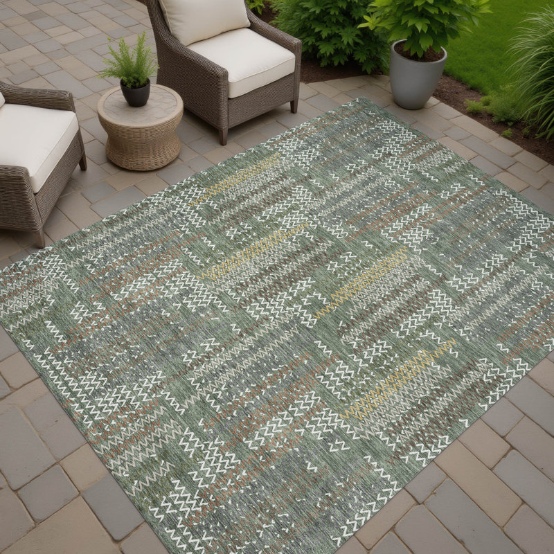 Tapis moderne lavable à la machine intérieur / extérieur ACN2980, Basilic, 8 pi x 10 pi