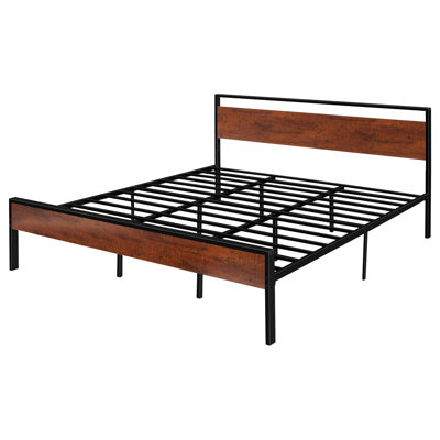 King Size, Platform Bed, Headboard, Under Storage Space, , Noise-, Vintage Brown, Black Metal Look, 1000Lb Support Rating, Dorm Upgrades Bed Frame, Zone, Strong, Noise-Reducing, Composition, Weight