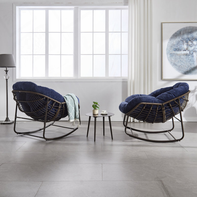 Chaise berçante d'extérieur en rotin, Bleu marine