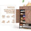 Armoire à chaussures brune à 7 niveaux avec 2 tiroirs et portes de grange, rangement pour chaussures autoportant avec tablettes